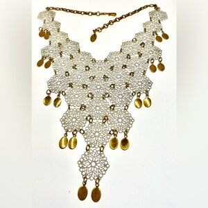 Vintage 1960s Vendome Gold Tone Filigree Bib Necklace MCM Statement Jewelry